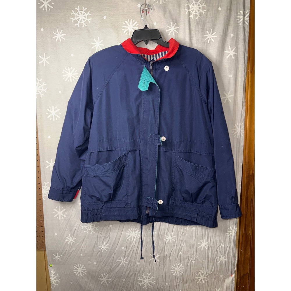 Vintage Current Seen Colorblock Windbreaker Jacket Navy Blue Red Teal Womens L